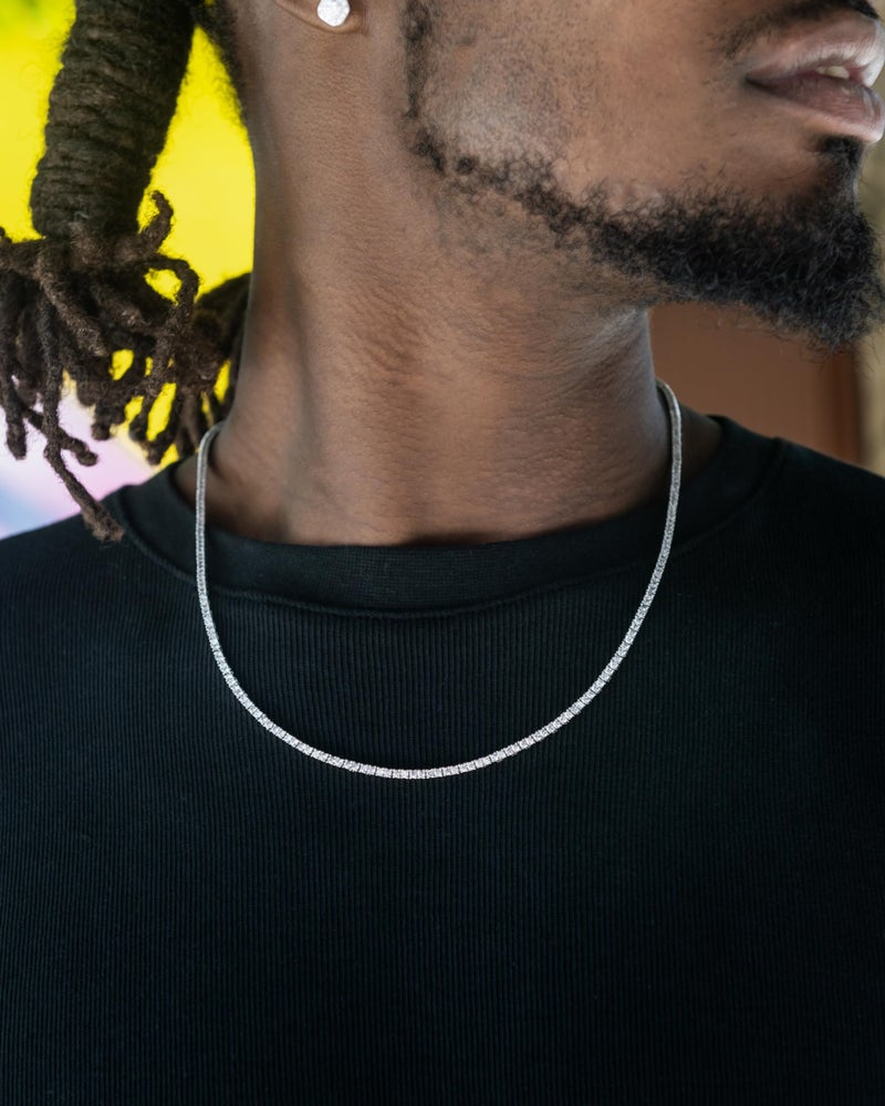 GLD Round Cut Tennis Necklace - 3MM, 16" White Gold-Plated Iced Out Tennis Chain for Men and Women - Designed in Miami - Built to Last - Image 4