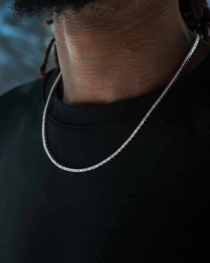GLD Round Cut Tennis Necklace - 3MM, 16" White Gold-Plated Iced Out Tennis Chain for Men and Women - Designed in Miami - Built to Last - Image 3