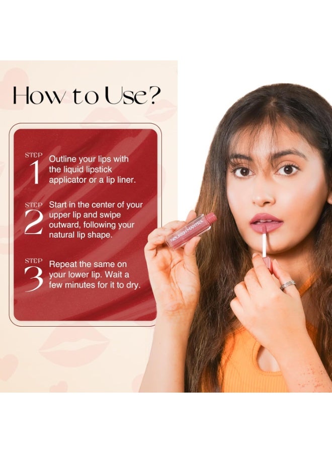 Nourish Mantra’s Masoom Pink Lipstick (3.5ml)/ Creamy Matte Liquid Lipstick with SPF/Water Proof/Smudge Proof/Transfer Proof/Long Lasting/Suits All Skin Tones - Image 2