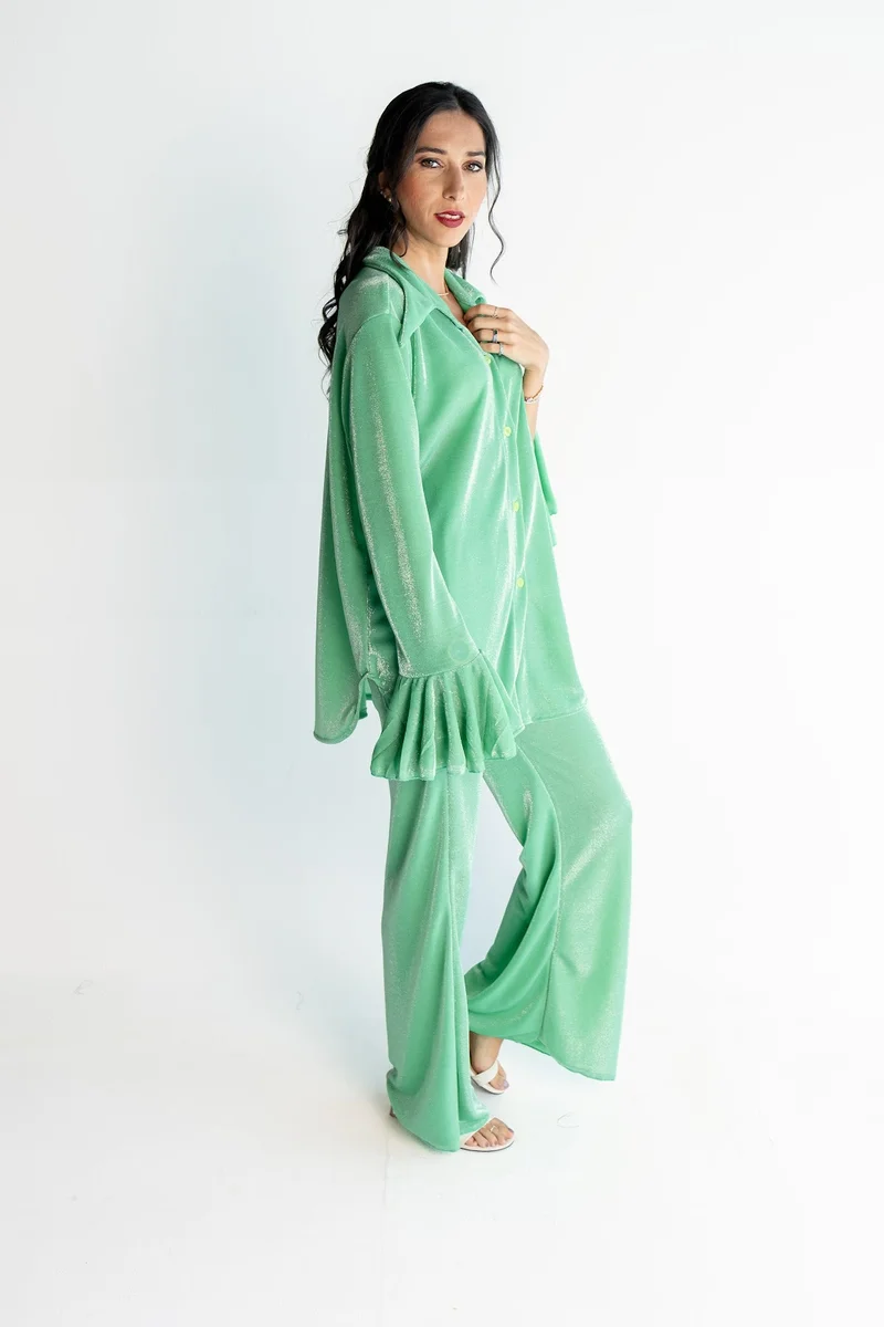 Reem Abayas Green Lycra Glitter Set