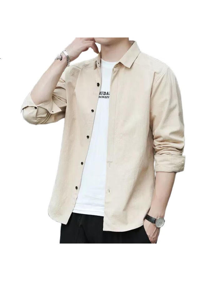 Tucano Men's Casual Long Sleeve Shirt Men's Spring Loose Trendy Handsome Jacket Top Men's Khaki M - Image 2