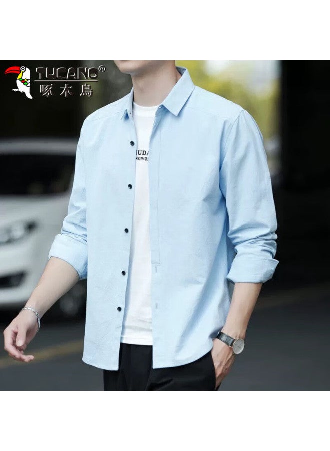 Tucano Men's Casual Long Sleeve Shirt Men's Spring Loose Trendy Handsome Jacket Top Men's Khaki M - Image 1