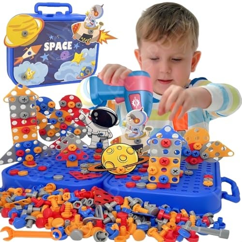 PLUSPOINT Astronaut Drill Toy for Boys 228pc Kids Space Theme 3D STEM Construction Puzzle Electric Working Drill Toy with Fix Tool Box,Engineering Building Kits, Brithday for Boys 3-9 Yrs Old - Image 1