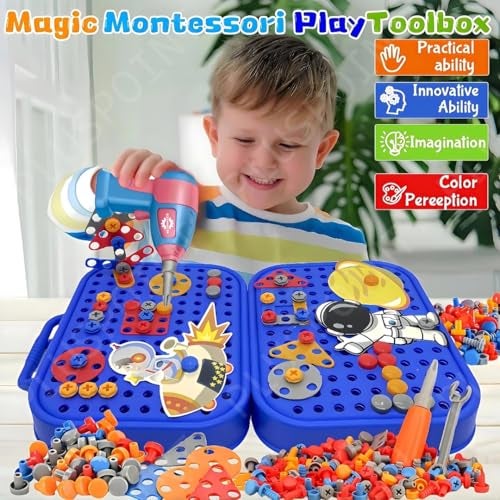PLUSPOINT Astronaut Drill Toy for Boys 228pc Kids Space Theme 3D STEM Construction Puzzle Electric Working Drill Toy with Fix Tool Box,Engineering Building Kits, Brithday for Boys 3-9 Yrs Old - Image 3