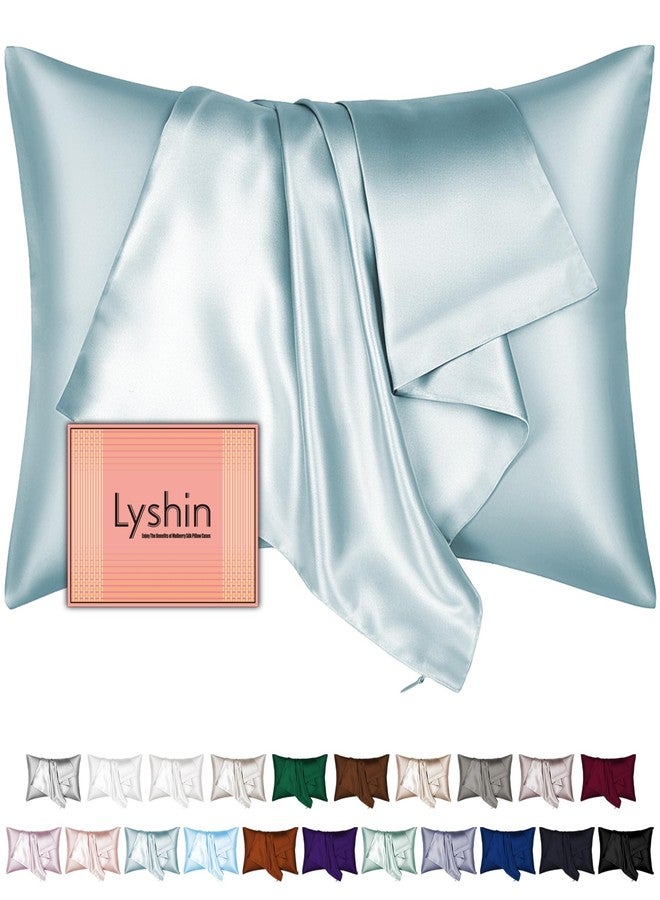 LYSHIN Mulberry Silk Pillow Cases Standard Size with Hidden Zipper, Ultra Smooth and Soft Breathable Cooling Silk Satin Pillowcase for Hair and Skin, Gifts for Women Men (Haze Blue, 20x26 Inches, 1 Pack) - Image 1