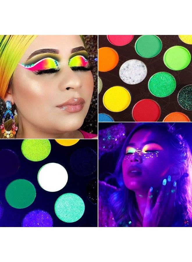 Afflano Neon Eyeshadow Palette Colorful High Pigmented 35 Color,Blendable Bright Rainbow Eyeshadow Matte Shimmer Glitter,Aurora Glow in Dark UV Blacklight Makeup Eye Shadow Pallet for Luminous Party - Image 2