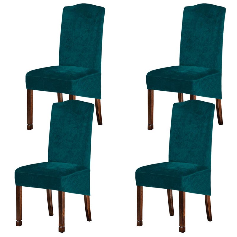 Velvet Plush XL Dining Chair Covers Stretch Chaircover Spandex High Chairs Protector Covers Seat Slipcover with Elastic Band for Dining RoomWedding Ceremony Banquet Teal Green Set of 4