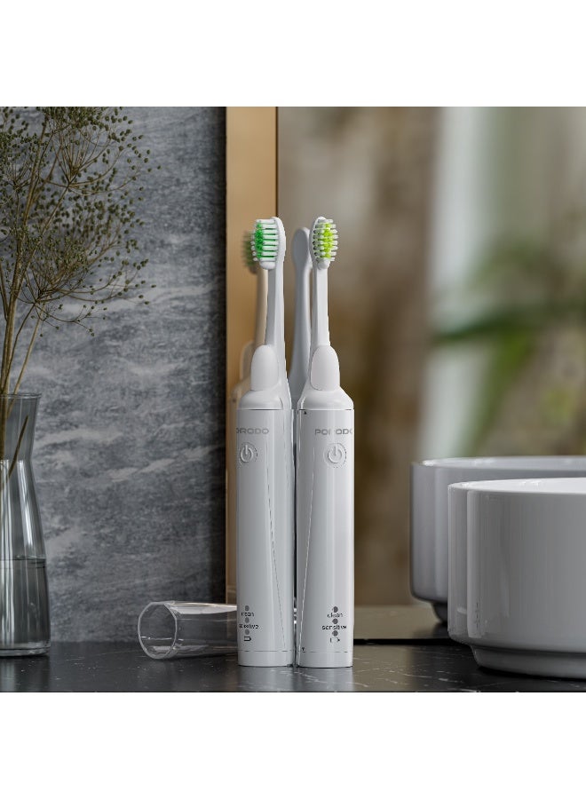 porodo Rechargeable Electric Toothbrush with Dual Cleaning Modes & Water Resistance IPX7 / 180 Days on a Full Charge / Slim Design - White - Image 3