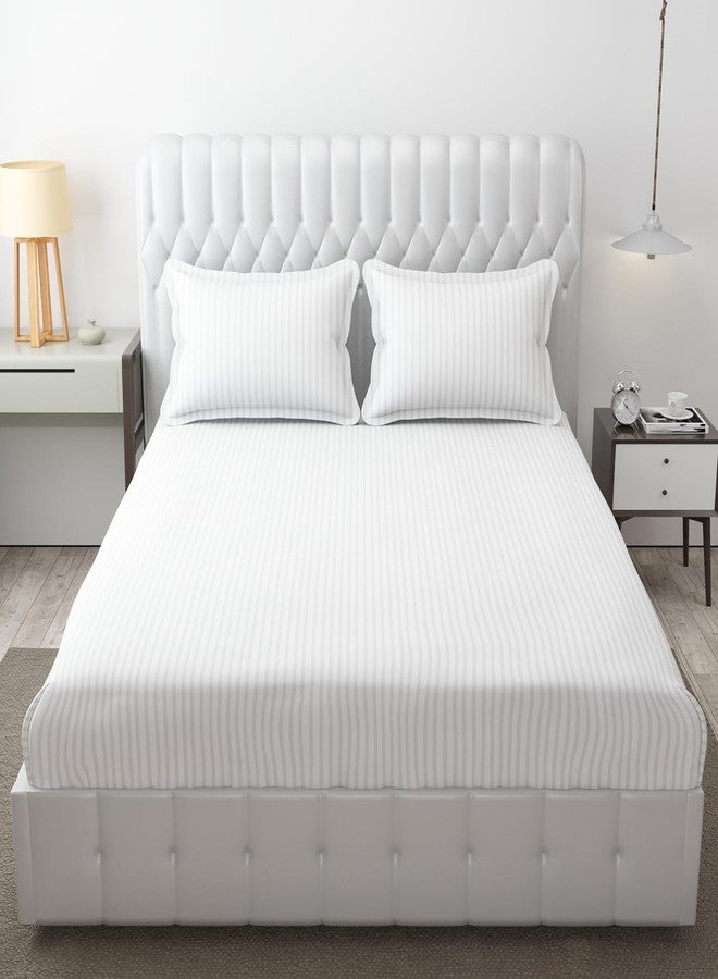 Cool Dealzz 300 TC Hotel Quality 100% Cotton Satin Strip Super Queen Size Double Bed Sheet Set (1 Sheet and 2 Pillow Covers)(95x95 Inches) (Super White) - Image 1