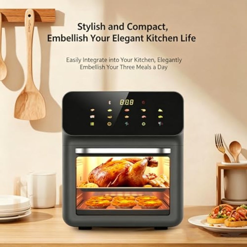15L Air Fryer Oven, 1350W Convection Oven with Smart Touchscreen, 10 Preset Menus, 80-200°C Temperature Control, 60-Min Timer, 2-Layer Rack for Healthy Oil-Free Cooking - Image 5