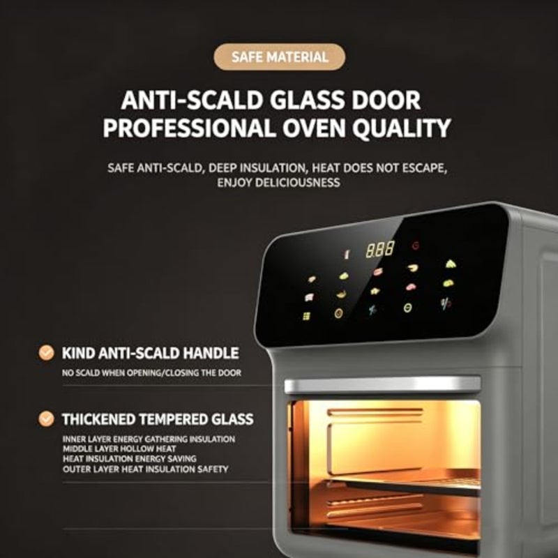 15L Air Fryer Oven, 1350W Convection Oven with Smart Touchscreen, 10 Preset Menus, 80-200°C Temperature Control, 60-Min Timer, 2-Layer Rack for Healthy Oil-Free Cooking - Image 4