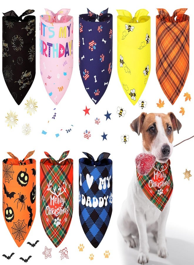 Saintrygo 8 Packs Halloween Dog Bandanas Thanksgiving Day Christmas Holiday Birthday Scarf Adjustable Pet Scarf Pet Bandana for Small Medium Dogs Cats Costume Supply, Classic - Image 1