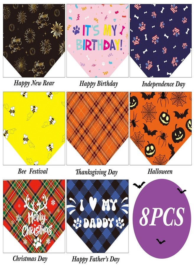 Saintrygo 8 Packs Halloween Dog Bandanas Thanksgiving Day Christmas Holiday Birthday Scarf Adjustable Pet Scarf Pet Bandana for Small Medium Dogs Cats Costume Supply, Classic - Image 4