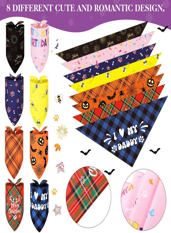 Saintrygo 8 Packs Halloween Dog Bandanas Thanksgiving Day Christmas Holiday Birthday Scarf Adjustable Pet Scarf Pet Bandana for Small Medium Dogs Cats Costume Supply, Classic - Image 3