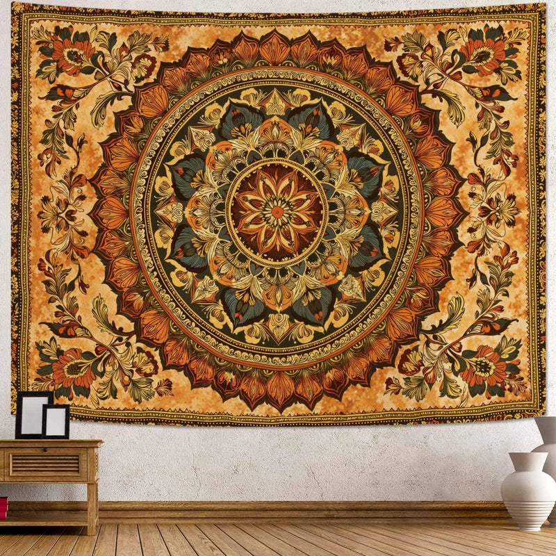 Lifeel Orange Mandala Tapestry, Boho Hippie Medallion Tapestries Home Decor for Bedroom Living Room Dorm, 36x48 inches - Image 2