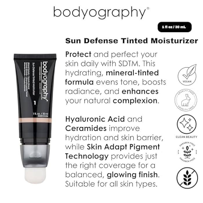 Bodyography Sun Defense Tinted Moisturizer, 1.5 oz | Lightweight SPF Tint with Hyaluronic Acid & Mineral Pigments | Hydrating, Vegan Sheer Coverage for All Skin Types, Light - Image 3