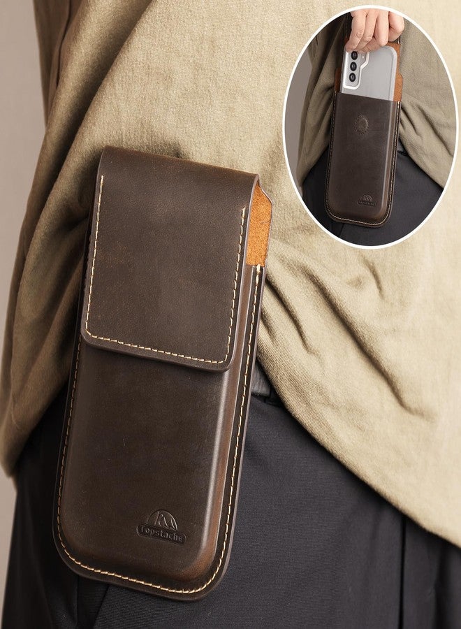 Topstache Leather Phone Holster with Belt Clip,Flip Cell Phone Pouch for iPhone 14/13 Pro Max,S23 Plus Belt Clip Phone Case,Universal Smartphone Sheath,XL,Darkbrown - Image 2