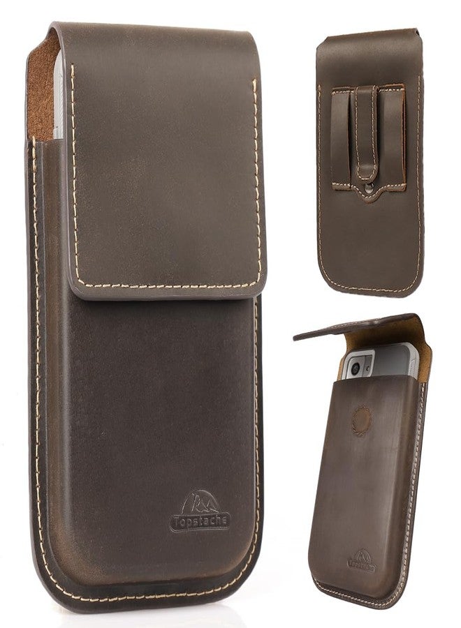 Topstache Leather Phone Holster with Belt Clip,Flip Cell Phone Pouch for iPhone 14/13 Pro Max,S23 Plus Belt Clip Phone Case,Universal Smartphone Sheath,XL,Darkbrown - Image 1