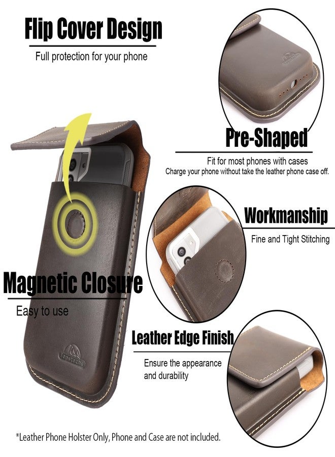 Topstache Leather Phone Holster with Belt Clip,Flip Cell Phone Pouch for iPhone 14/13 Pro Max,S23 Plus Belt Clip Phone Case,Universal Smartphone Sheath,XL,Darkbrown - Image 4