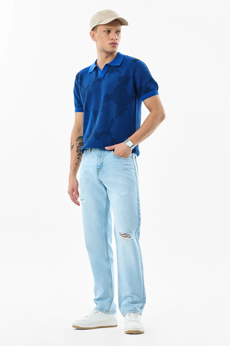 SNITCH Light Blue Textured Relaxed Streetwear Jeans