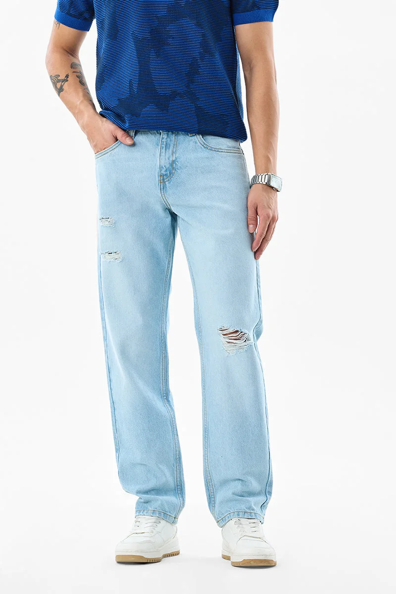 SNITCH Light Blue Textured Relaxed Streetwear Jeans