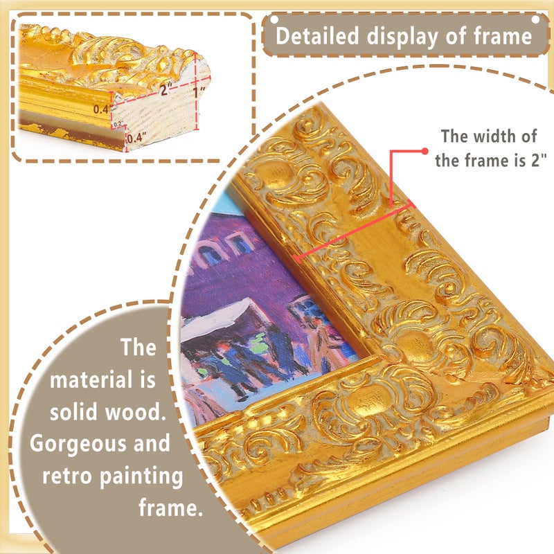 CANFRAVAS 8x10 Canvas Frame, Gold Antique Ornate Floater Frames for Canvas Paintings, Solid Wood Plein Air Baroque Victorian Floater Frame, Oil Painting Vintage Frames (Gold,8"x10") - Image 3