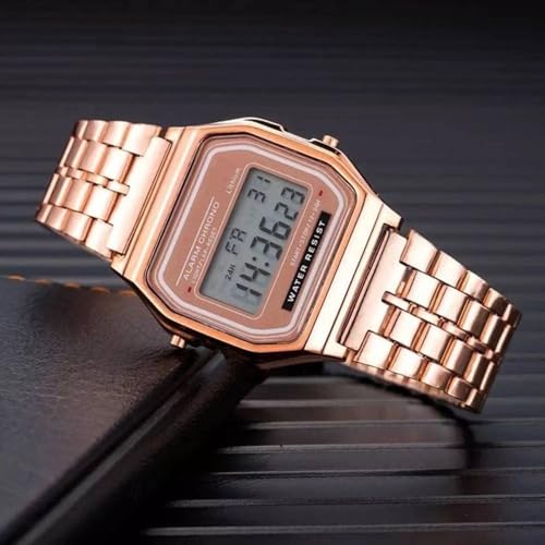 Acnos Stainless Steel Premium Brand Digital Rosegold Vintage Square Dial Unisex Wr70Ist Watch For Men Women Pack Of 1 (Wr70-Rosegold), Rose Gold Band - Image 4