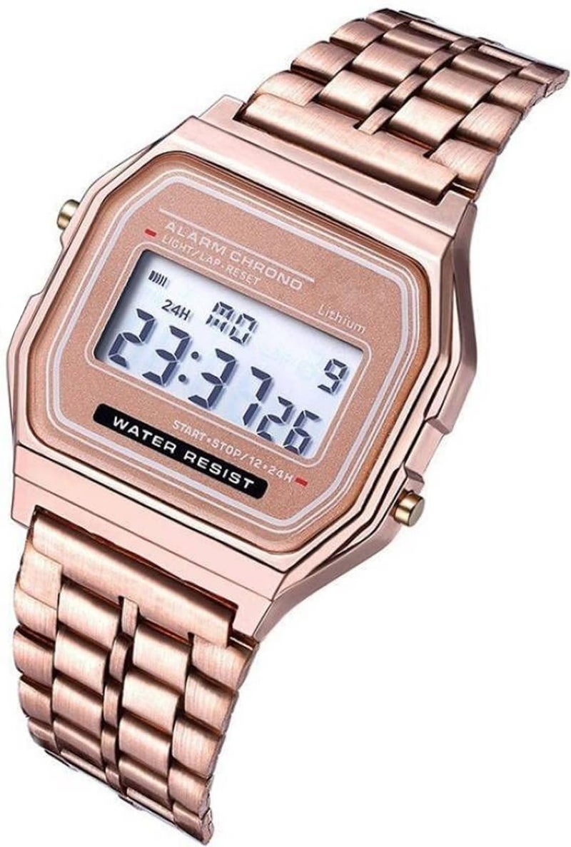 Acnos Stainless Steel Premium Brand Digital Rosegold Vintage Square Dial Unisex Wr70Ist Watch For Men Women Pack Of 1 (Wr70-Rosegold), Rose Gold Band - Image 2