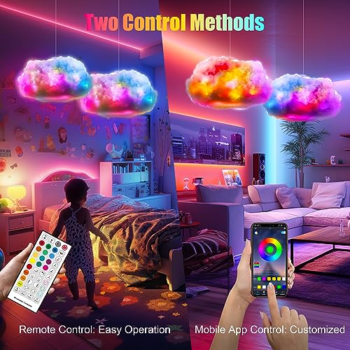 ViLSOM ضوء سحابة LED من فيلسوم، مصباح سحابة RGB مع تحكم عن بُعد IC وتحكم عبر التطبيق، أضواء رائعة تتزامن مع الموسيقى، أضواء LED متغيرة الألوان لغرفة النوم، السقف، للبالغين والأطفال، ديكور حديث للمنزل والغرفة - Image 3