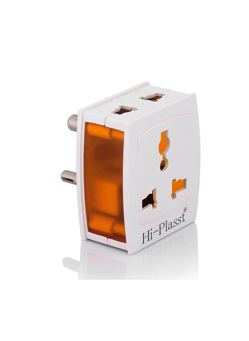 HI PLASST PINS N PLUGS HiPlasst Pack of 20 Universal 3Pin Multi Plug with Type D Socket 2X 2Pin 1x 3Pin Outlets USUKEU to India Travel Converter Plug 6A for International Devices White Orange  - Image 3