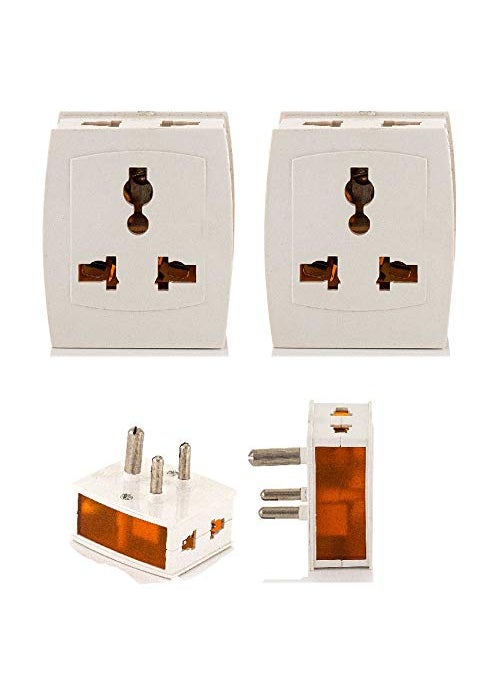 HI PLASST PINS N PLUGS HiPlasst Pack of 20 Universal 3Pin Multi Plug with Type D Socket 2X 2Pin 1x 3Pin Outlets USUKEU to India Travel Converter Plug 6A for International Devices White Orange  - Image 2