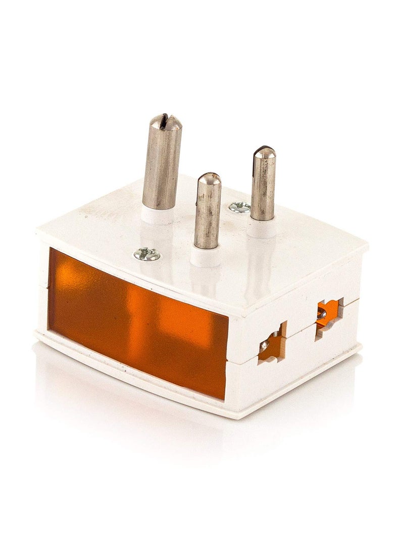 HI PLASST PINS N PLUGS HiPlasst Pack of 20 Universal 3Pin Multi Plug with Type D Socket 2X 2Pin 1x 3Pin Outlets USUKEU to India Travel Converter Plug 6A for International Devices White Orange  - Image 4