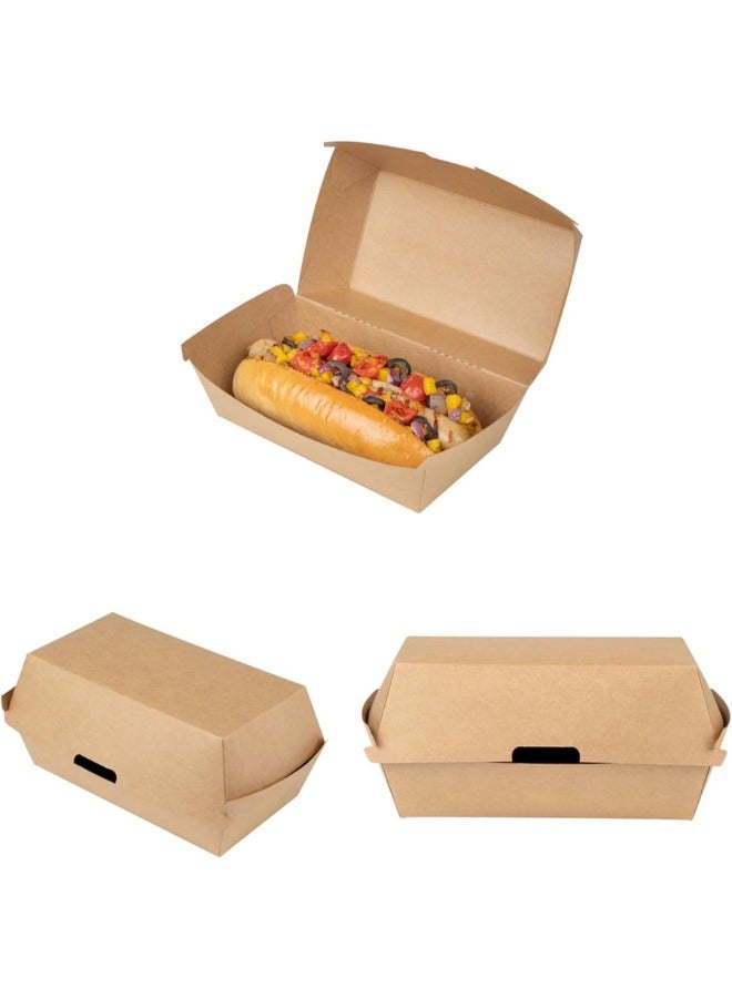 Halapack Kraft Paper Hotdog Box - Spacious and Sturdy Clamshell Takeaway Food Container, Plastic-Free, Disposable, Fully Compostable, Pack of 6, Dimensions W20 x L18 x H8 cm - Image 1