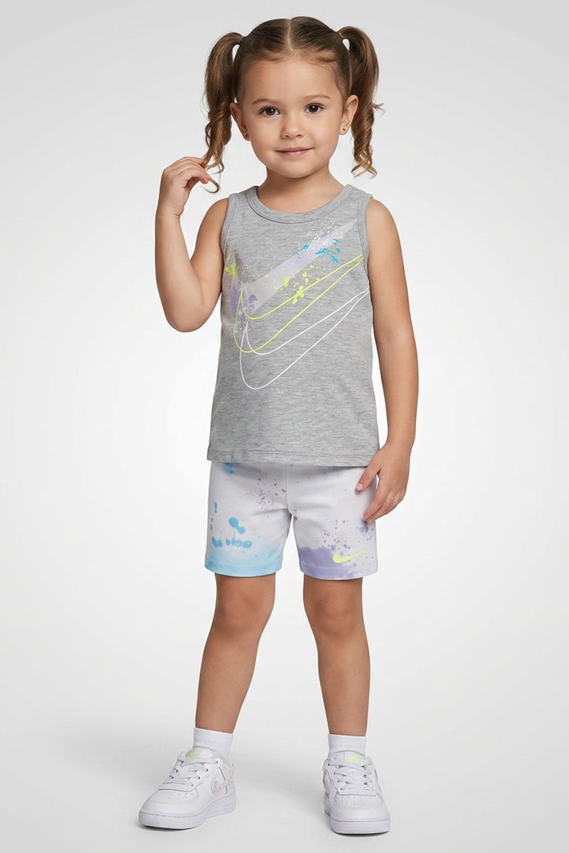Nike Toddlers Girl Graphic Print Sleeveless Top And Shorts Set, Grey - Image 1