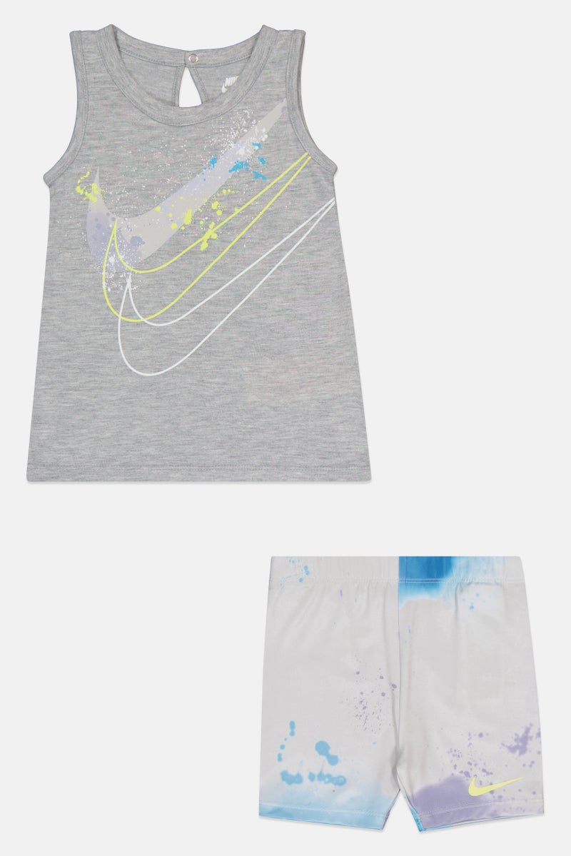 Nike Toddlers Girl Graphic Print Sleeveless Top And Shorts Set, Grey - Image 2