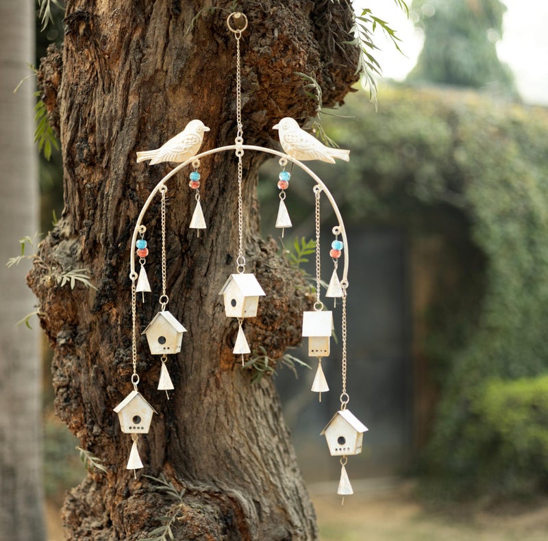 DULI Metal Windchime Wall Hanging, Feng Shui, Wall Art, Wall Decor, PositiveVibes, Rustic Wall Hangings, Wall Art, Diwali Decor, Home Decor, Positive Vibes (MetalBirdhouse-Rustic_Green) - Image 1