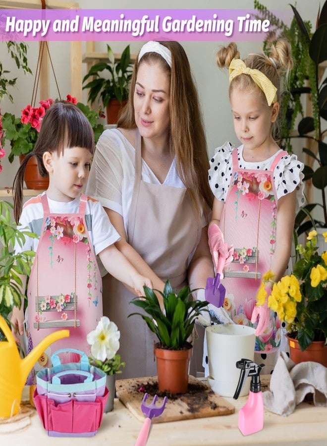Acostop Kids Gardening Tool Set - Garden Tools for Kids with Shovel Trowel Rake Apron Gloves Watering Can and Tote Bag, Outdoor Toys Great Gifts for 3 4 5 6 7 8+ Years Old Girls (Flower Style) - Image 3