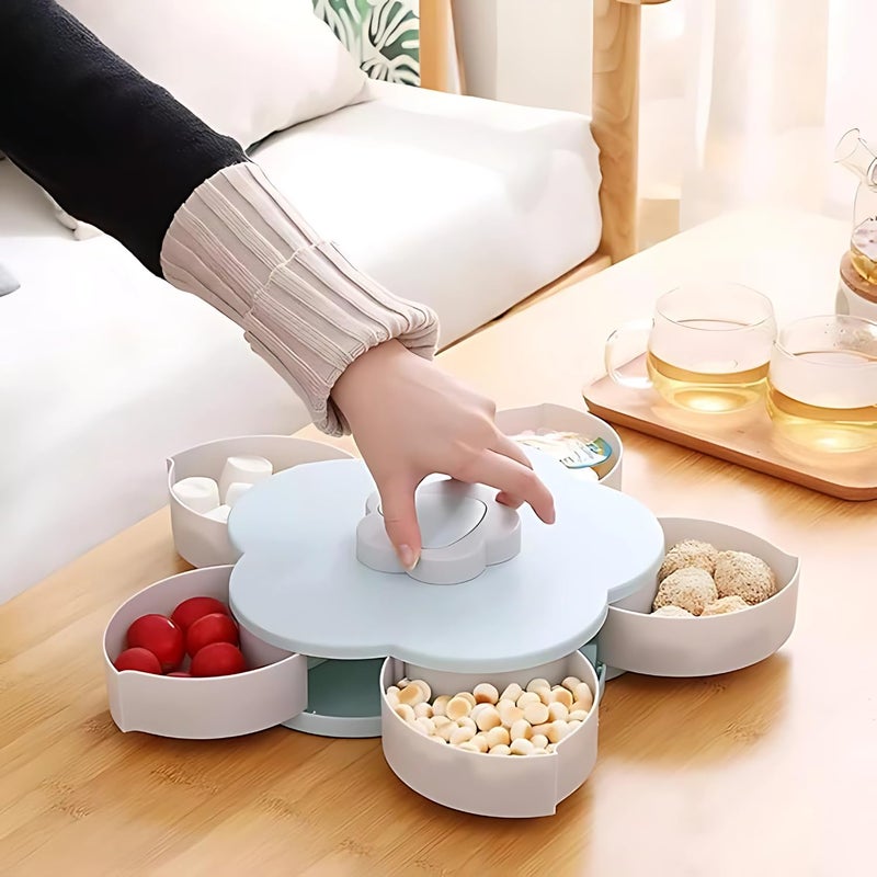 Bellemain BELLE MAIN Flower Shape 5 Grids Fruit Plate Candy Nuts Snack, Dry Fruit, Candy, Chocolate, Seeds Storage Box Rotating Tray Organizer with Mobile Stand - Image 1