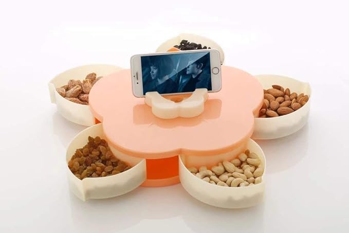 Bellemain BELLE MAIN Flower Shape 5 Grids Fruit Plate Candy Nuts Snack, Dry Fruit, Candy, Chocolate, Seeds Storage Box Rotating Tray Organizer with Mobile Stand - Image 2