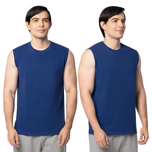 Fruit of the Loom Men's Eversoft Cotton Sleeveless T Shirts, Breathable & Moisture Wicking with Odor Control, Sizes S-4X, Muscle-2 Pack-Blue, XX-Large - Image 1