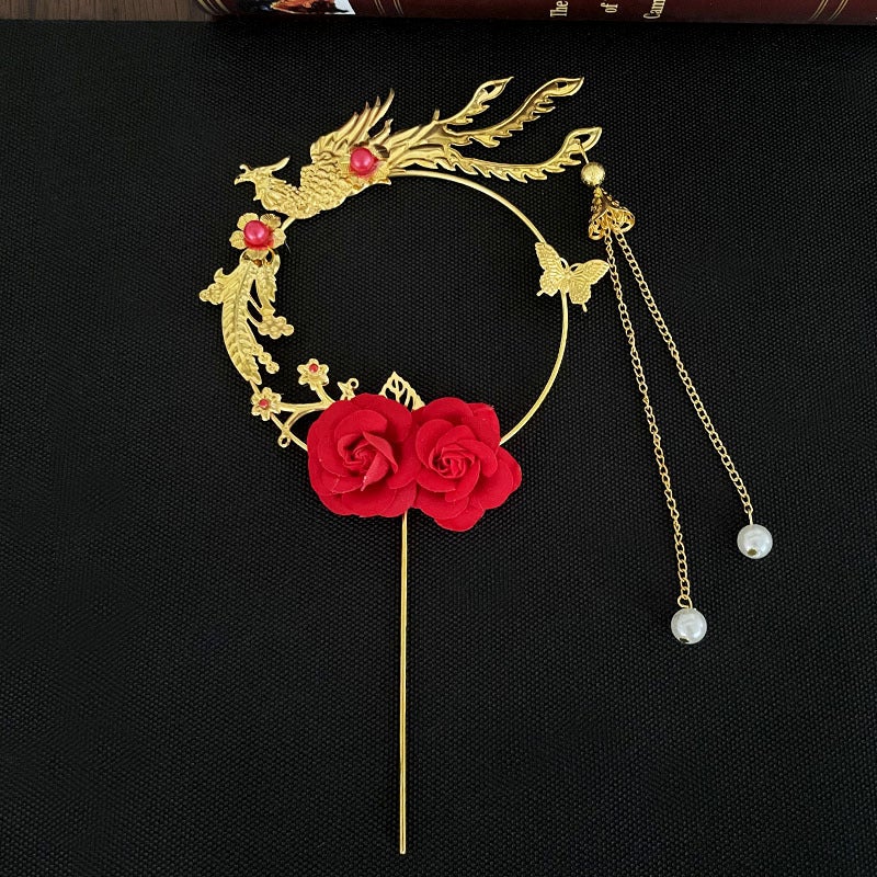Chinese-Style Vintage Cake Decoration With Gold Inserts For Weddings And Engagements, Featuring A Phoenix And Phoenix Flying Together Design, A Must-Have For Wedding Celebrations - Image 1