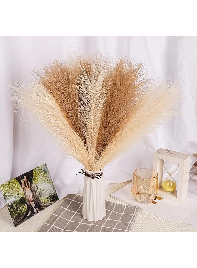 erorex Pampas Grass Decor Tall Faux Artificial Dried Pampas Grass Large Flower Bouquet 18” 8 Pcs Beige White And Taupe Brown Fake Pampas Grass Fall Floor Vase Pompas Floral Pompous Grass Home Decor  - Image 1