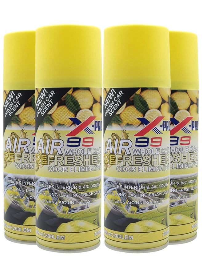 X Pro 99 4 pcs  X-99 Pro Whole Car Air Freshener Lemon Scent 200ml Odor Eliminator AC Cleaner Interior Deodorizer Spray for Car Cabin Refresh Long Lasting Fragrance - Image 1