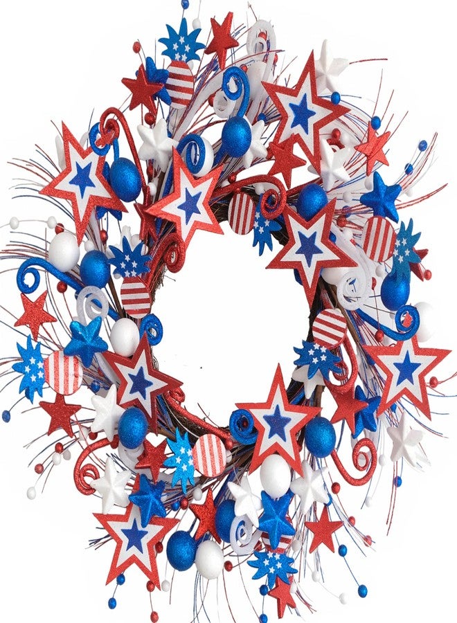 Egolot 22 Inch Patriotic Glitter Stars Pineapple Wreath for Front Door, Memorial Day Glitter Red White and Blue Wreath for Home Decor, Forth of July Holiday Wreaths for Indoor and Outdoor - Image 1