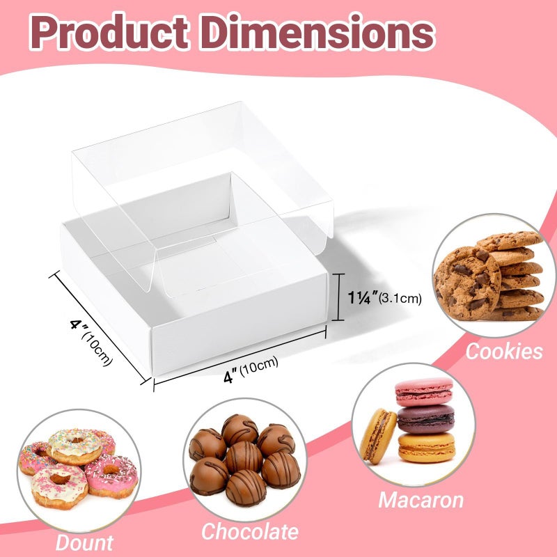SLShePack 4x4x1.25Inches 25PCS Treat Boxes with Clear display lid for Cookies,Macaron,Cakesicle,Dount,Pastry,Chocolate Covered Ores or More - Image 3