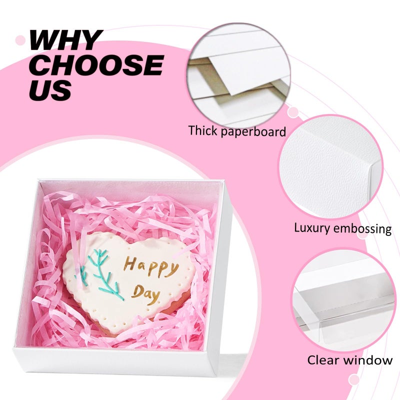 SLShePack 4x4x1.25Inches 25PCS Treat Boxes with Clear display lid for Cookies,Macaron,Cakesicle,Dount,Pastry,Chocolate Covered Ores or More - Image 4