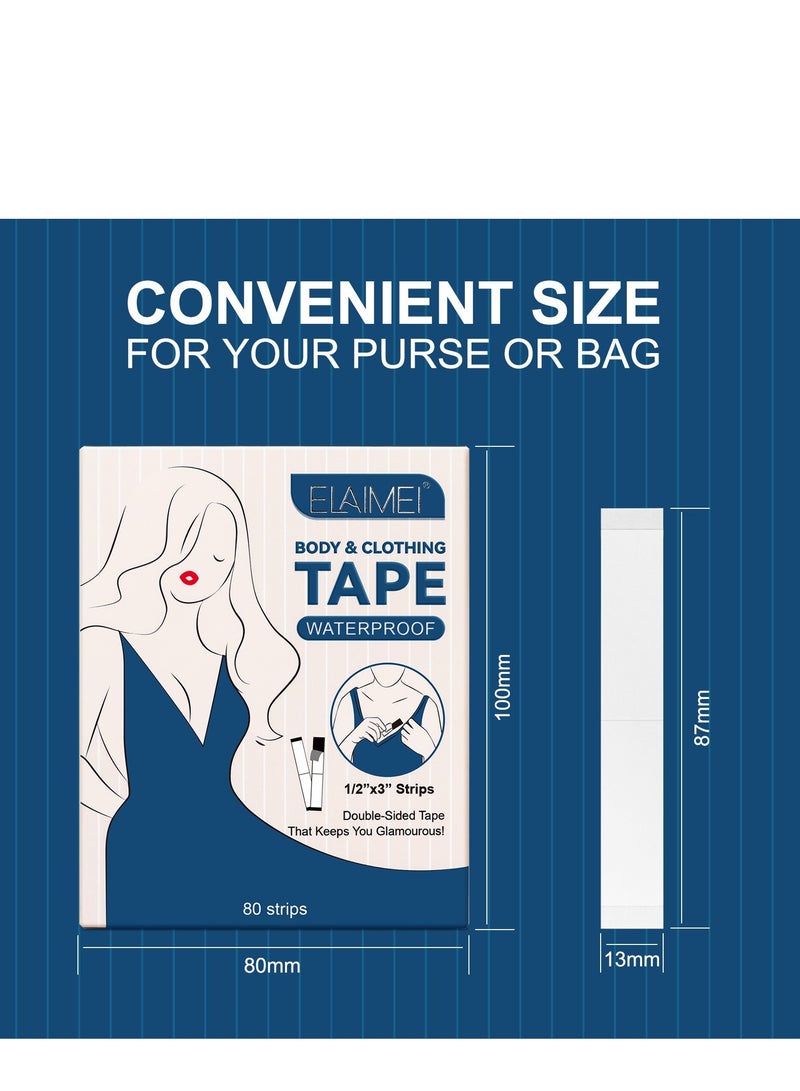 Elaimei Double Sided Body & Clothing Tapes, Fashion Tape for Clothes, Dispenser Disposable & Waterproof Tapes For Women - 80 Strips - Image 2