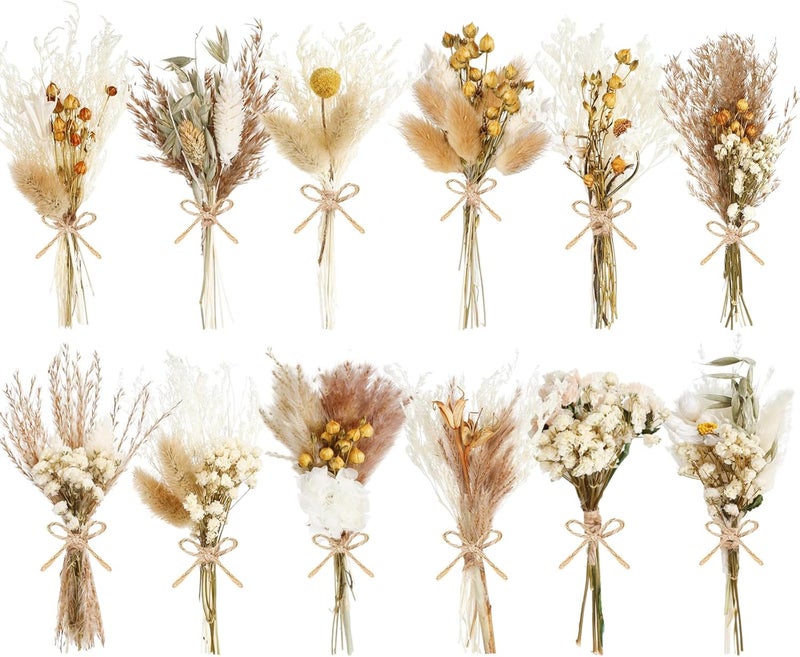 MGXX 12/24 Pack Dried Flowers for Vase Various Mini Bouquet Dried Small Wildflowers Natural Real Flowers Bulk for Crafts DIY Wedding Decor (12, Plain Colour) - Image 1