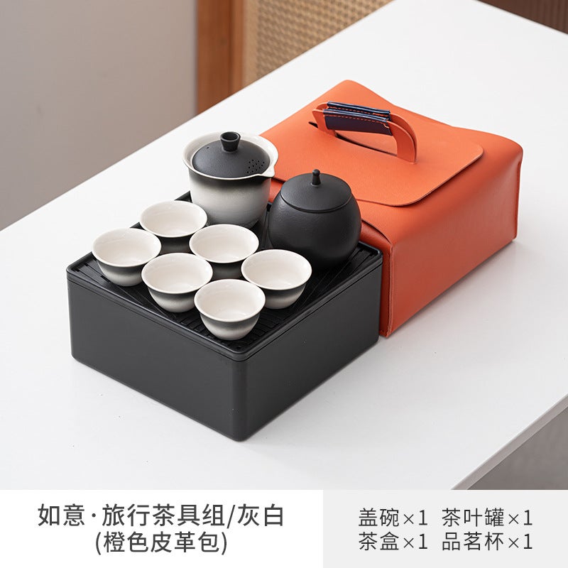 Ruyi Travel Tea Set Outdoor Portable Set Ceramic Tea Maker Hand-Held Pot Set Kung Fu Tea Set Accompanying Gift - Image 1