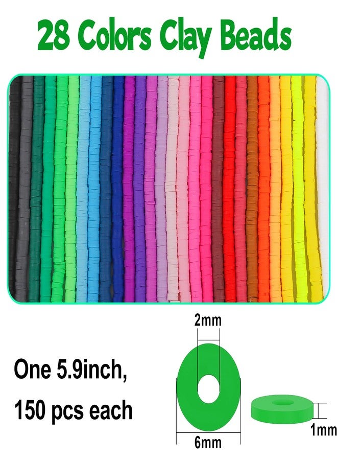 JMUQ 28 Strands Clay Beads Bracelet Making Kit, 28 Colors Friendship Preppy Flat Polymer Clay Heishi Beads for Bracelets Jewelry Making Kit, DIY Arts and Crafts Gifts - Image 2